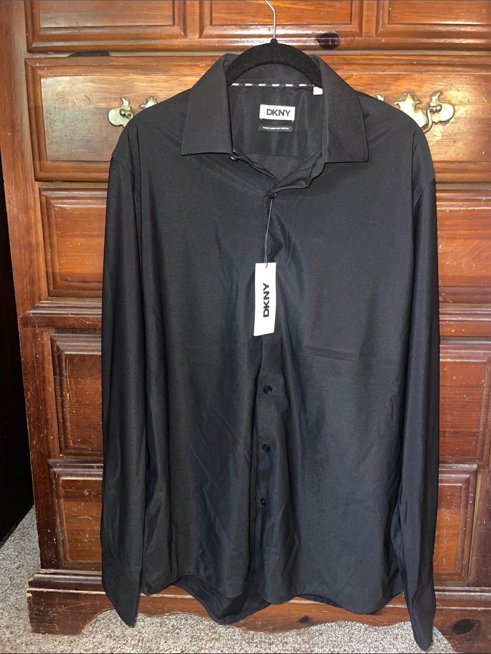 DKNY Black Men's Long-Sleeve Button-Up Dress Shirt